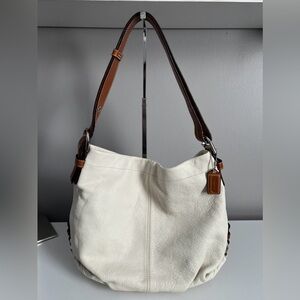 Coach Leather Duffle White W Tan Strap For Shoulder Or Crossbody F15064